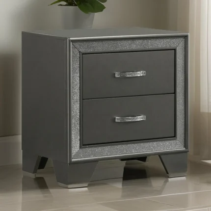 Zula 24" 2 Drawer Nightstand,Faux Diamond Trim,Metal,Gray By Casagear Home