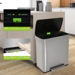 Bigacc 13 Gallon 50 Liter Kitchen Trash Can with Touch-Free & Motion Sensor,Automatic Stainless-Steel Garbage Can,Anti-Fingerprint Mute Designed Trash Bin Brushed Stainless Steel