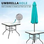 5 Piece Wicker Patio Dining Set,Outdoor Rattan Table and Chairs Sets for 4,Tempered Glass Top with Umbrella Hole Great for Deck Garden Yard Balcony,Black