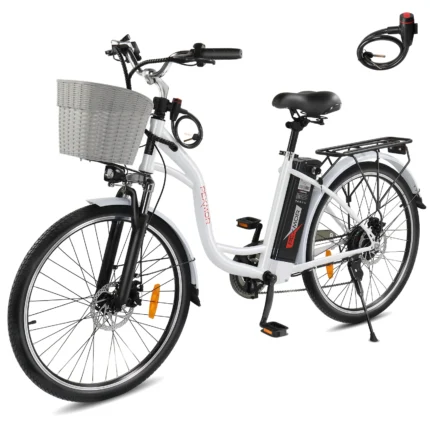 PEXMOR Electric Bike for Adults,350W (Peak 500W) City Commuter Ebike 36V 12.5AH Removable Battery,26" Cruiser Electric Bicycle Shimano 6-Speed | Dual Shock Absorber | Basket