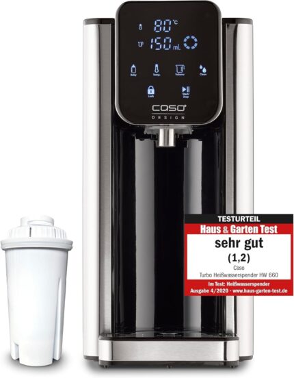 CASO HW 660 Hot Water Dispenser - Hot Water in a few seconds,Saves up to 50% Energy Compared to Kettles,8 Quantity Dispenses,Suitable for Baby Food,Integrated Descaling Reminder