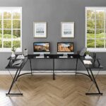 Mr IRONSTONE LShaped Desk 508?? Computer Corner Desk,Home Gaming Desk,Office Writing Workstation with Large Monitor Stand,SpaceSaving,Easy to Assemble,Black
