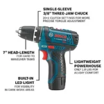 BOSCH CLPK22-120 12V Max Cordless 2-Tool 3/8 in. Drill/Driver and 1/4 in. Impact Driver Combo Kit with 2 Batteries,Charger and Case,Blue