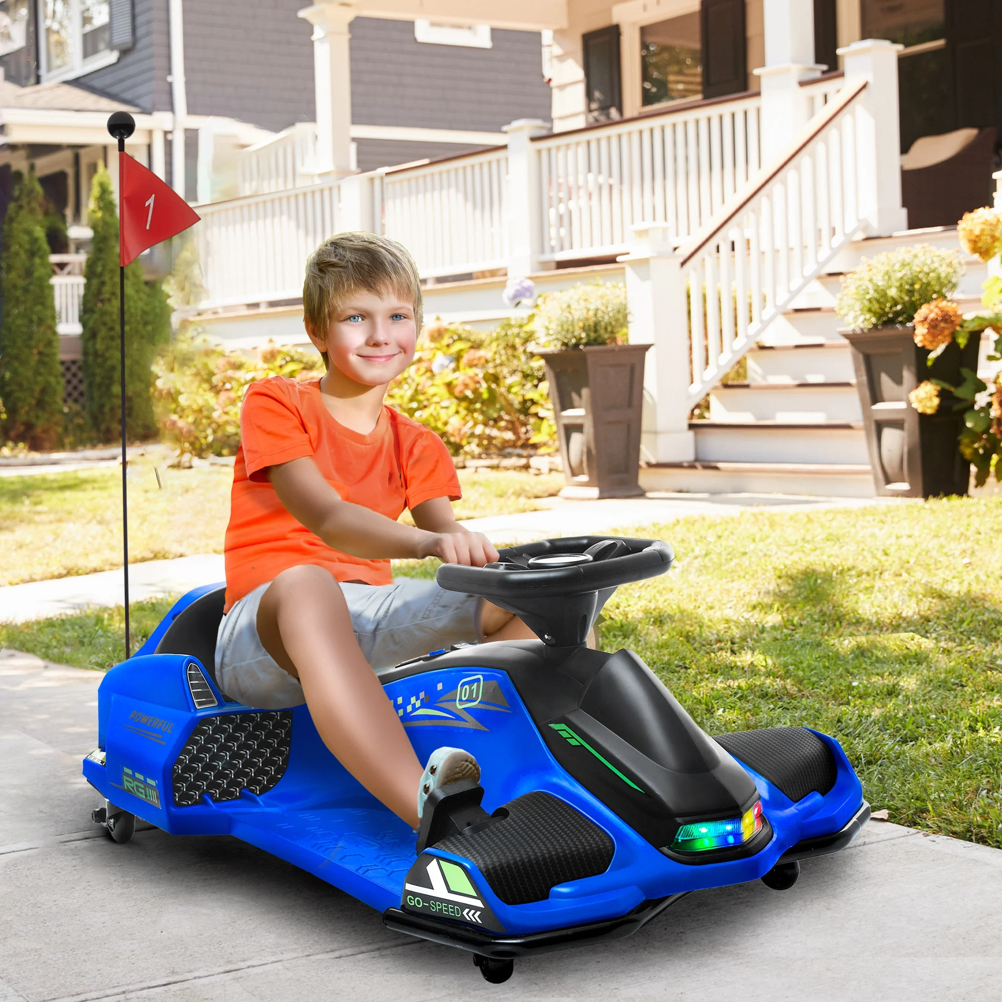 Aosom 12V Electric Drifting Go Kart w/ Slow Start,Music,Lights,Blue Aosom 12V Electric Drifting Go Kart w/ Slow Start,Music,Lights,Blue