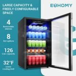 EUHOMY Beverage Refrigerator,126 Can Mini fridge with Glass Door