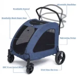 Tikysky 4 Wheel Pet Stroller for Dog and Cat,Light Foldable,Breathable Mesh Windows,Blue