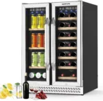 Yolsali 24 Inch Wine Cooler,Beverage Refrigerator,Dual Zone Wine Cooler Refrigerator with 2 Safety Locks,Adjustable Legs,Soft LED Light,Hold 20 Bottles and 57 Cans,Built-In or Freestanding