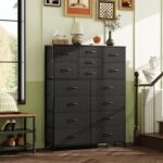 WLIVE Tall Black Dresser for Bedroom Furniture,Fabric Dressers Storage Tower