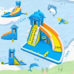 Water Slide,5 in 1 Dolphin Inflatable Bounce House for Kids- Climbing Wall Splash Pool Water Cannon Basketball Rim - 480W Blower - for Indoor Outdoor Backyard Birthday Party