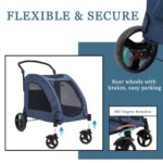 Tikysky 4 Wheel Pet Stroller for Dog and Cat,Light Foldable,Breathable Mesh Windows,Blue