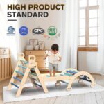 Pikler Triangle Set 7in1 Foldable Baby Climbing Toys Wooden Montessori Climbing Set with Arch&Ramp&Ladder Baby Climber Indoor Jungle Gyms for Toddlers Montessori Toys - Rainbow
