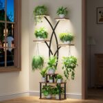 LATIBELL Tall Plant Stand Indoor with Grow Light - 7 Tiered Metal Plant Shelf Indoor