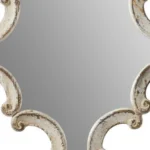 30 Inch Accent Wall Mirror,Carved Ornate Scrollwork Antique White Fir Wood By Casagear Home