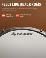 Donner DED-80 Electronic Drum Set,Electric Drum Set for Beginner with 4 Quiet Mesh Drum Pads,2 Switch Pedal,180+ Sounds,Throne,On-Ear Headphones,Sticks,and Melodics Lessons Included.