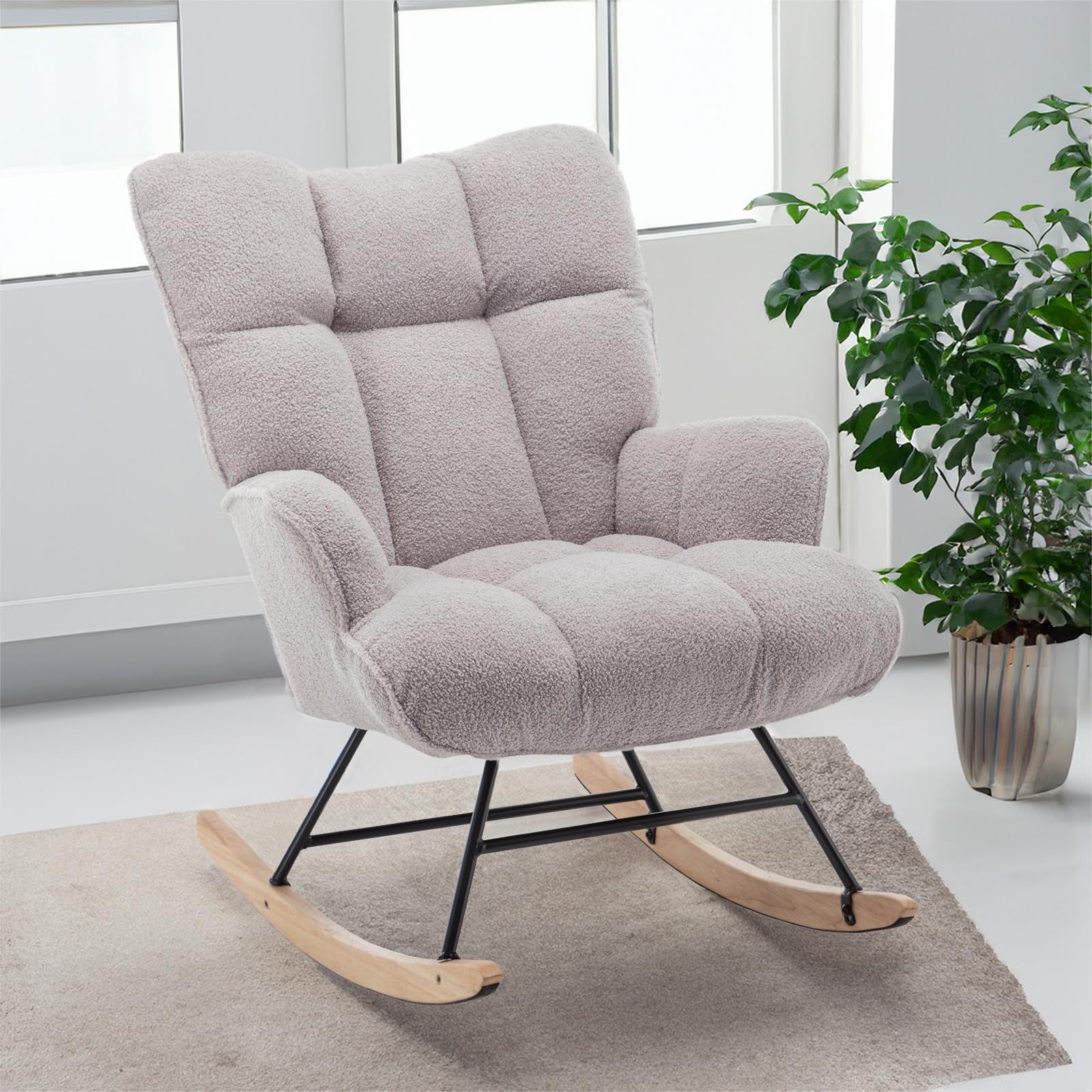 SAETSFEG Nursery Rocking Chair with High Backrest SAETSFEG Nursery Rocking Chair with High Backrest