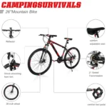 CamPingSurvivals 26" Lightweight Explorer Mountain Bike,for Men and Women Exercise Fitness,21-Speed,Red/Black