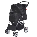 Foldable Pet Stroller,Cat/Dog Stroller with 4 Wheel,Pet Travel Carrier Strolling Cart with Storage Basket,Cup Holder,Black