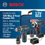 BOSCH CLPK22-120 12V Max Cordless 2-Tool 3/8 in. Drill/Driver and 1/4 in. Impact Driver Combo Kit with 2 Batteries,Charger and Case,Blue
