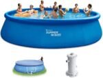 Summer Waves 18ft x 48in Quick Set Above Ground Inflatable Swimming Pool with Filter Pump,Cover,and Ground Cloth