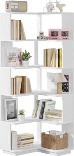 Tribesigns 6-Tier Corner Bookshelf,64.9 Inch Tall Bookcase with Anti-Drop Panel