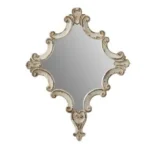 30 Inch Accent Wall Mirror,Carved Ornate Scrollwork Antique White Fir Wood By Casagear Home