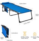 4Fold Outdoor Folding Chaise Lounge Chair for Beach,Sunbathing,Patio,Pool,Lawn,Deck,Portable Lightweight HeavyDuty Adjustable Camping Reclining Chair with Pillow,Blue