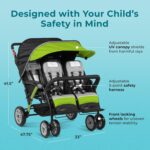 Gaggle by Foundations Compass Quad 4 Seat Stroller | 4-Seat Stroller for Daycare | Oversized UV Blocking Canopy | 5-Point Harness | Easy Loading | Storage Bucket | Teal