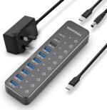 RSHTECH Powered USB-C Hub 3.2,10-Port USBC Hub with 3x 10Gbps USB 3.2 Data Ports (2C+1A),7x USB-A 3.0 5Gbps Splitter and 12V/5A (60W) Power Adapter,RSH-ST10C