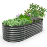 TRAMULL 8X4X2ft Galvanized Raised Garden Bed,Oval Above Ground Modular Metal Outdoor Planter Boxes(Quartz Grey)
