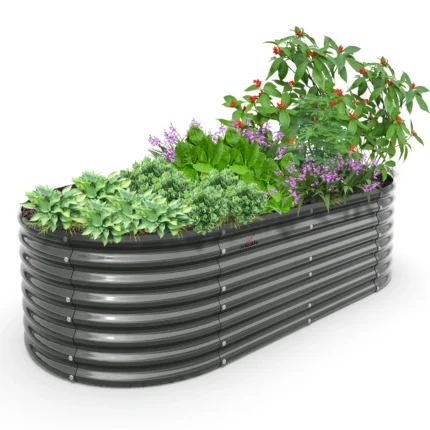 TRAMULL 8X4X2ft Galvanized Raised Garden Bed,Oval Above Ground Modular Metal Outdoor Planter Boxes(Quartz Grey)