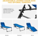 4-Fold Outdoor Folding Chaise Lounge Chair for Beach,Sunbathing,Patio,Pool,Lawn,Deck,Portable Lightweight Heavy-Duty Adjustable Camping Reclining Chair with Pillow,Blue