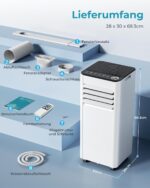 Mobile Air Conditioner with Exhaust Hose 7000 BTU 4-in-1 Mobile Air Conditioner Quiet Operation Digital Display + Remote Control Window Installation Set 24 Hour Timer for Rooms up to 20 m2