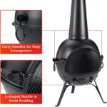 SINGLYFIRE Patio Backyard Wooden Fire Pit with Chiminea Cover Rust-Free Iron