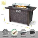 BLUBERY 44?? Propane Fire Pit Table,50,000 BTU PE Rattan Gas Fire Pit with Black Tempered Glass Tabletop,Glass Wind Guard,AutoIgnition,White Glass Stone,ETL CERT