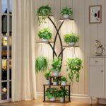 LATIBELL Tall Plant Stand Indoor with Grow Light - 7 Tiered Metal Plant Shelf Indoor