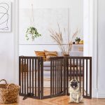 3-Panel Freestanding Wooden Pet Gate w/Walk Through Door
