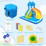 Water Slide,5 in 1 Dolphin Inflatable Bounce House for Kids- Climbing Wall Splash Pool Water Cannon Basketball Rim - 480W Blower - for Indoor Outdoor Backyard Birthday Party