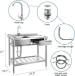 YORKING Stainless Steel Utility Sink,Free Standing Single Bowl Kitchen Sink