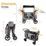 Elite Pro All-Terrain 4 Seater Wagon Stroller for Kids - Heavy-Duty 300lb Capacity,One-Hand Fold Design,High Seats with 5-Point Harness,Adjustable Canopy and Handlebars,Light Grey