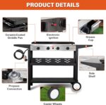 Hykolity 4 Burner Flat Top Gas Griddle with Ceramic Coated Iron Pan