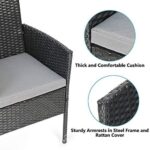 5 Piece Wicker Patio Dining Set,Outdoor Rattan Table and Chairs Sets for 4,Tempered Glass Top with Umbrella Hole Great for Deck Garden Yard Balcony,Black