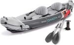 68310VM Dakota K2 2Person HeavyDuty Vinyl Inflatable Kayak with 86Inch Oars and Air Pump,Gray Red