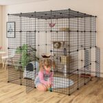 AOjingbei Large Cat Cage Enclosure Indoor Cat Playpen Metal Wire 4-Tier Kennels Crate Ideal