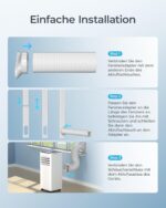 Mobile Air Conditioner with Exhaust Hose 7000 BTU 4-in-1 Mobile Air Conditioner Quiet Operation Digital Display + Remote Control Window Installation Set 24 Hour Timer for Rooms up to 20 m2