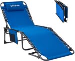 4Fold Outdoor Folding Chaise Lounge Chair for Beach,Sunbathing,Patio,Pool,Lawn,Deck,Portable Lightweight HeavyDuty Adjustable Camping Reclining Chair with Pillow,Blue