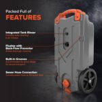 36-Gallon Portable Camper / RV Tote Tank - Features Large Heavy-Duty No-Flat Wheels & Built-In Gate Valve - Removable Steel Tow Adapter,3 ?RV Sewer Hose & More RV Accessories (39006)